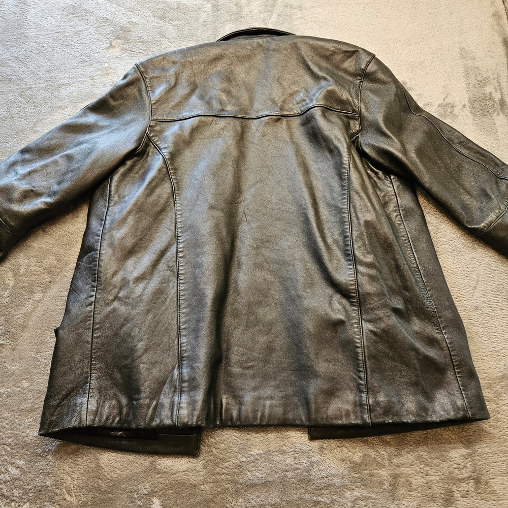 Nine West Womens Black Genuine Leather Button Front Quilted Lined Car Coat Med - Picture 9 of 10